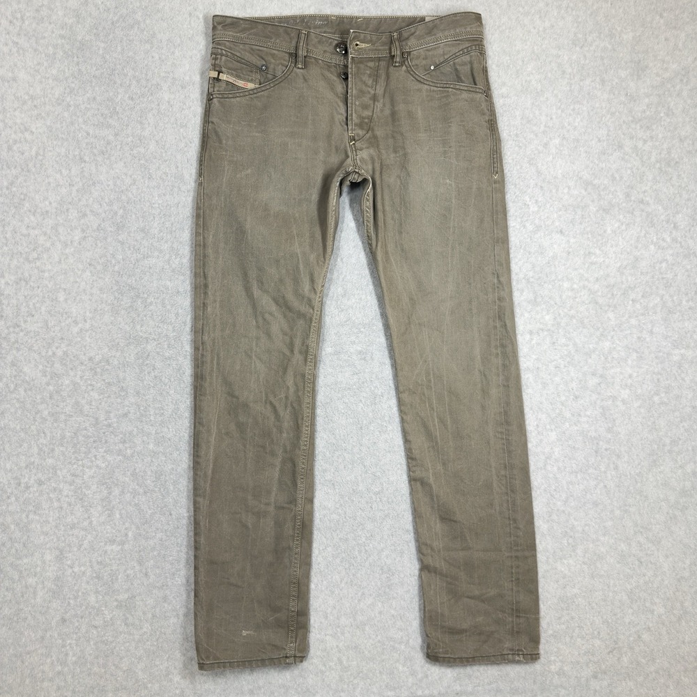 Diesel Belther Jeans Men 33x32 Tan Brown Slim‎ Tapered Denim Button Fly 0816N